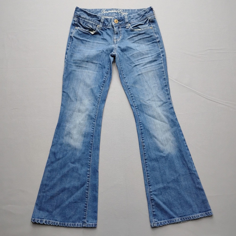 American Eagle Real Flare Jeans Womens 2 Short Medium Wash Blue Denim Stretch